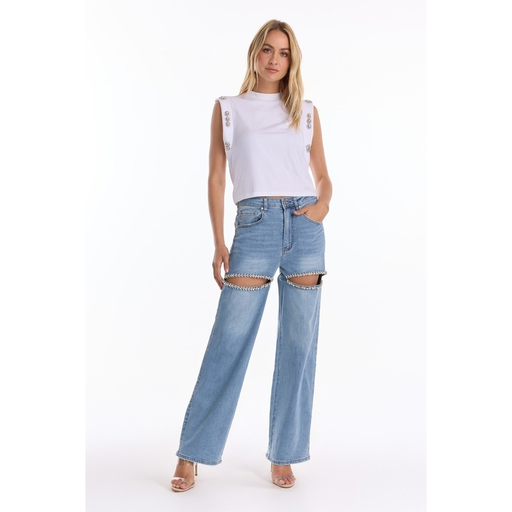 NWT Ivanka Crystal Jean Medium Blue THE NOLI SHOP Sz 26 $268